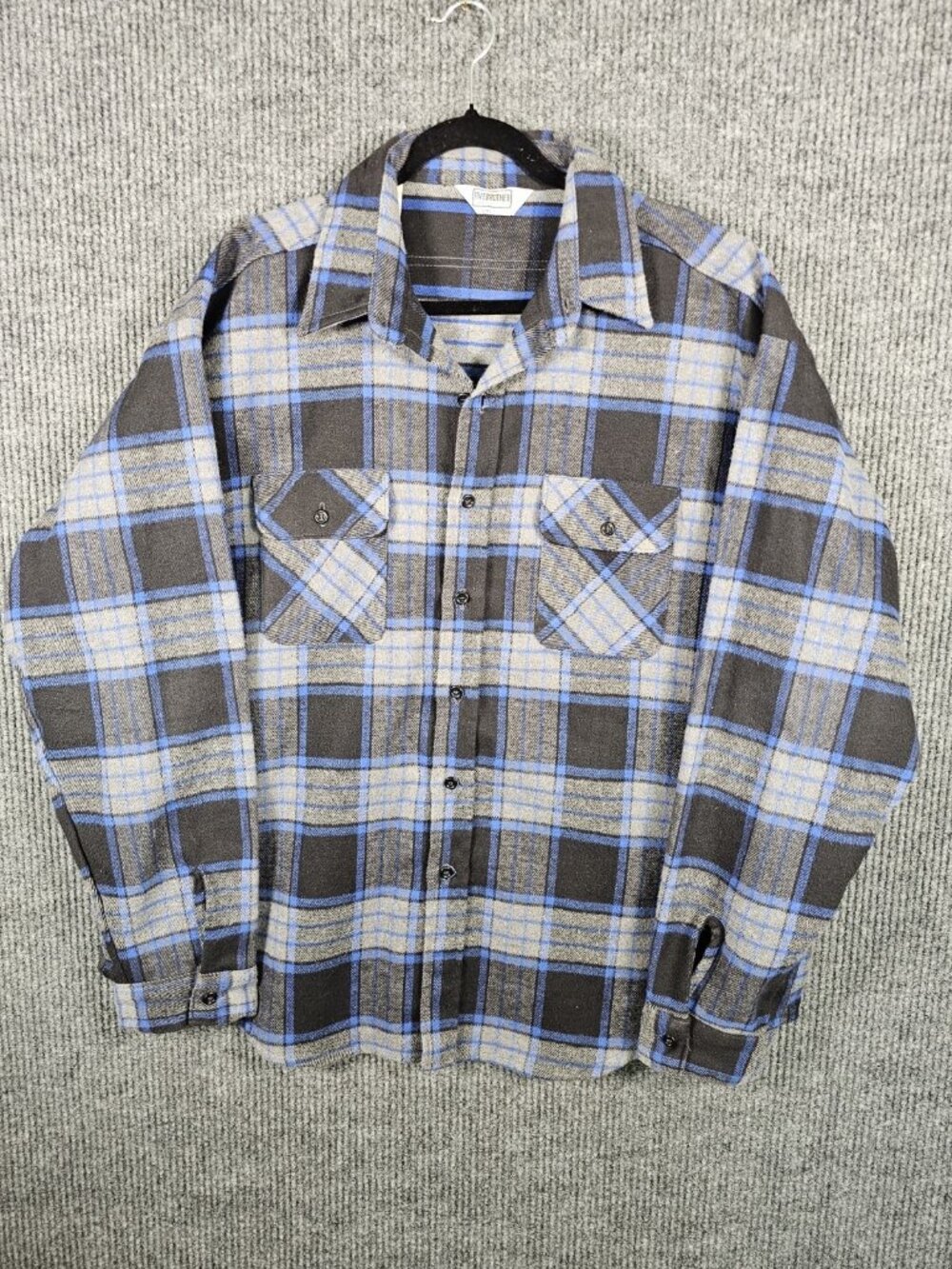 Vintage Five Brother Flannel Shirt Plaid Blue Gray 2XL XXL 18 VTG heavyweight